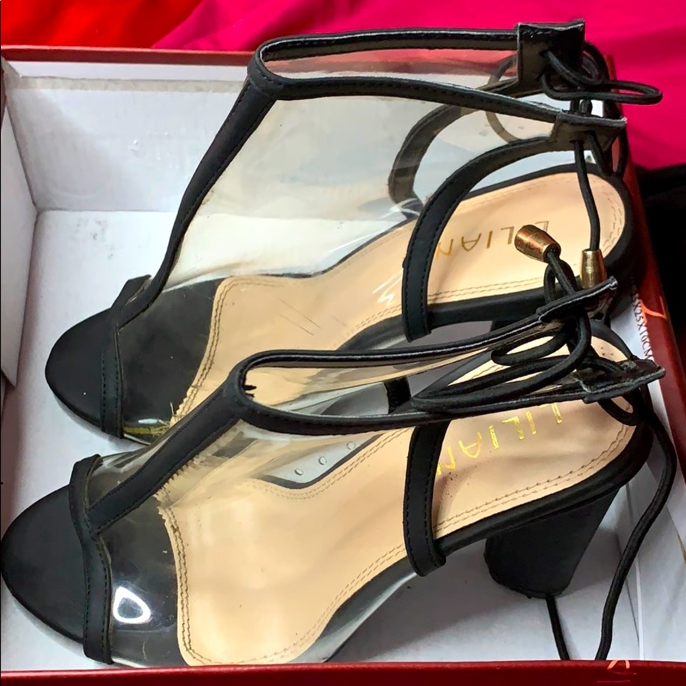 Black and clear heels